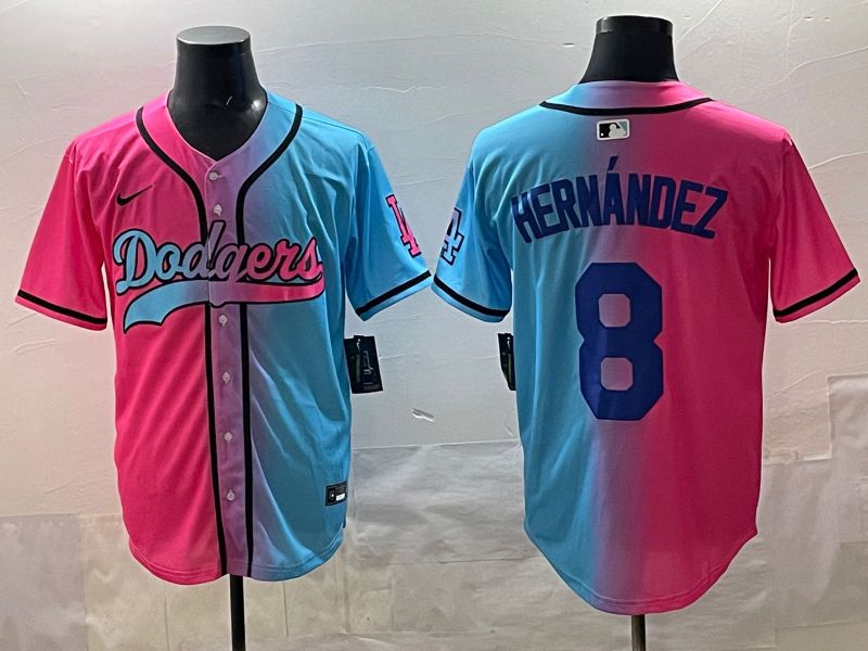 Men Los Angeles Dodgers 8 Hernandez Blue pink Game 2025 Nike MLB Jersey style 001